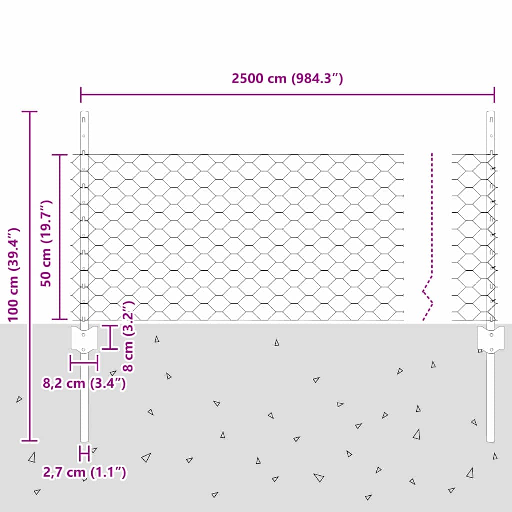 Recinzione esagonale da esterno con palo 25 x 0,5 m Verde Rete