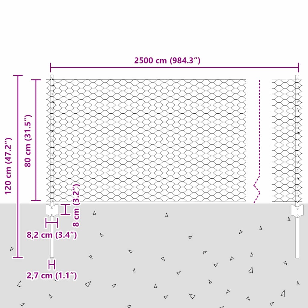 Recinzione esagonale da esterno con palo 25 x 0,8 m Verde Rete