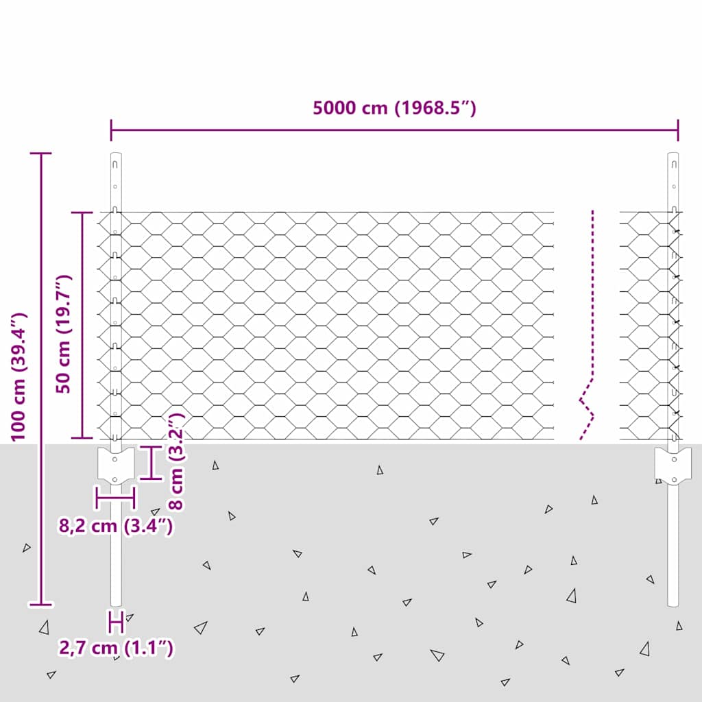Recinzione esagonale da esterno con palo 50 x 0,5 m Verde Rete