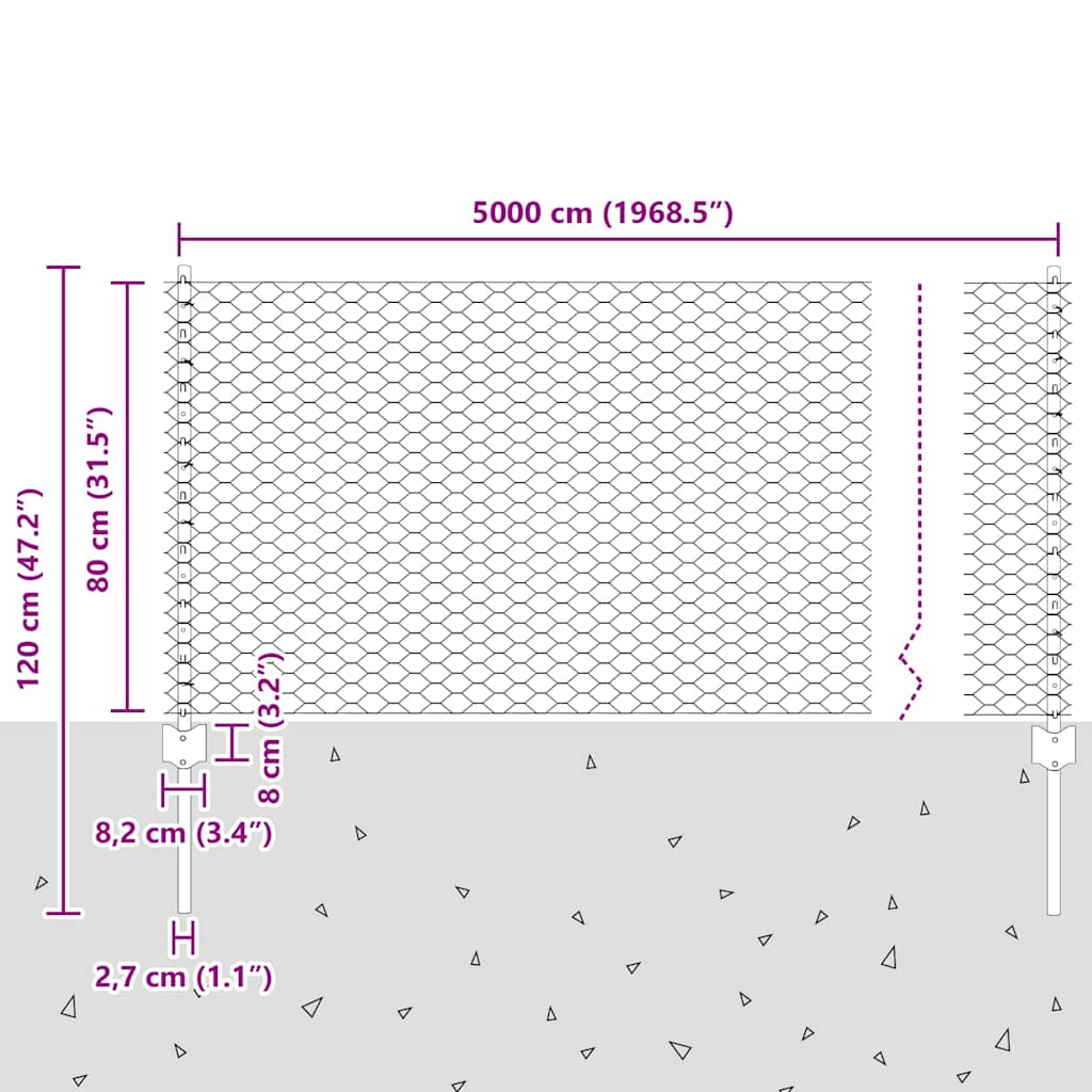 Recinzione esagonale da esterno con palo 50 x 0,8 m Verde Rete