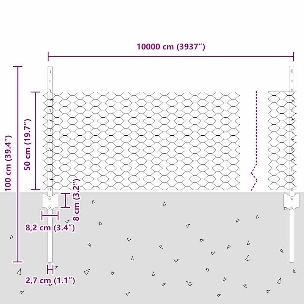 Recinzione esagonale da esterno con palo 100 x 0,5 m Verde Rete