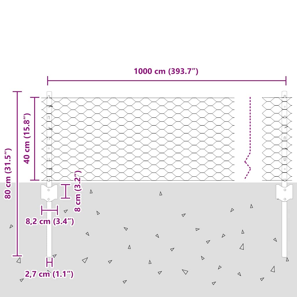 Recinzione esagonale da esterno con palo 10 x 0,4 m Grigio Rete