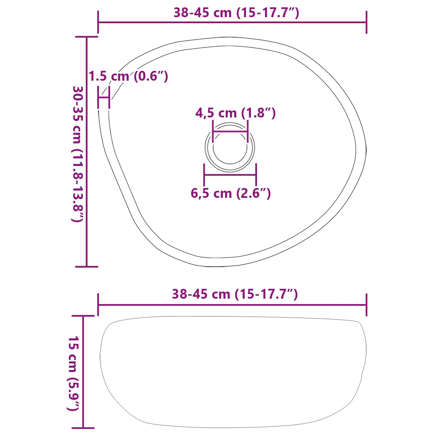 Basin in pietra fluviale Grigio chiaro 45 x 35 x 15 cm | homemem39