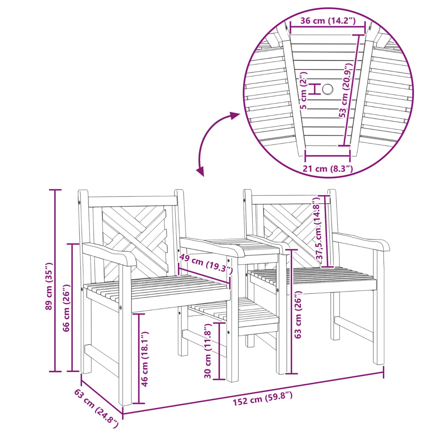 Sedie da Esterno Marrone 152 x 63 x 89 cm