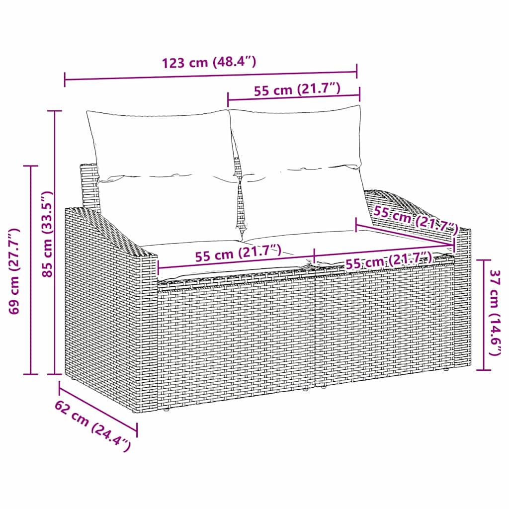 Divano da giardino con cuscino 123 x 62 x 69 cm polyrattan | homemem39