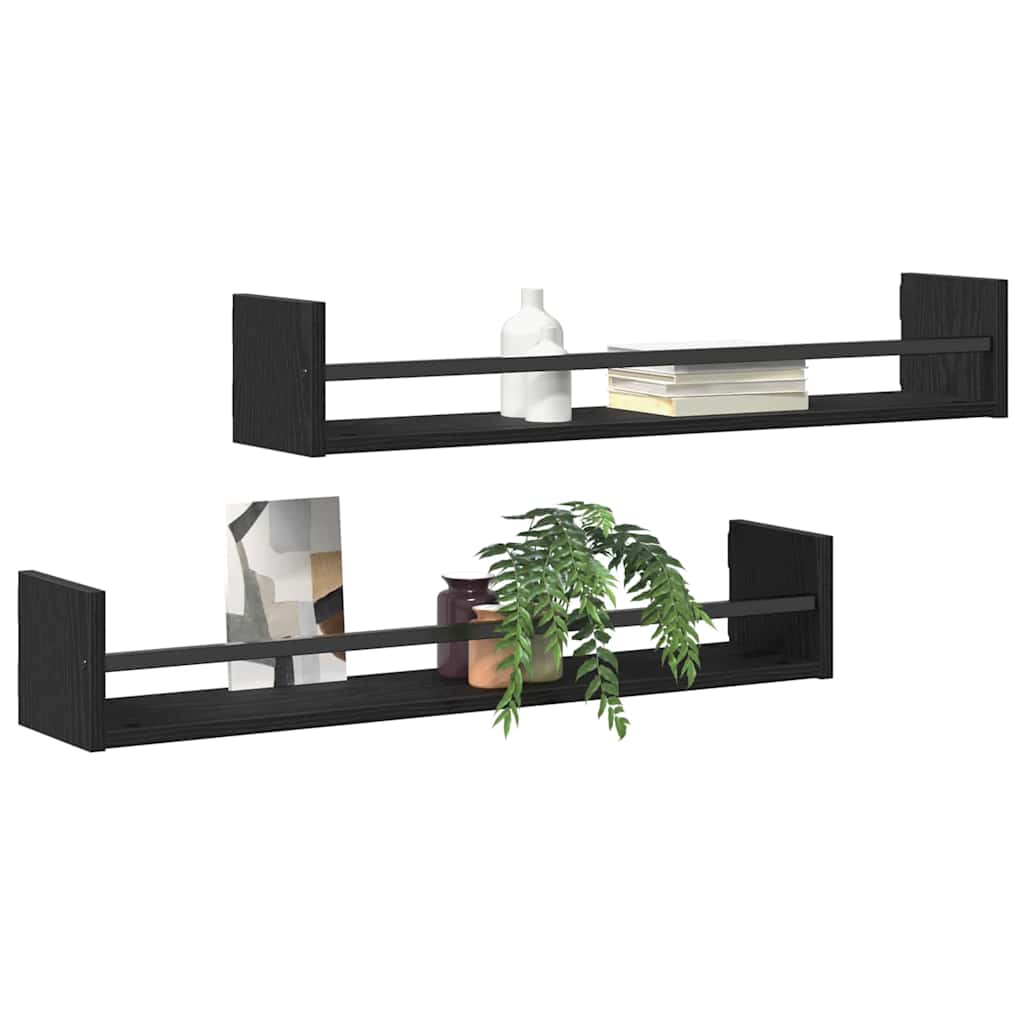 Scaffale da parete 2 pcs Rovere Nero 80 x 16 x 14 cm | homemem39