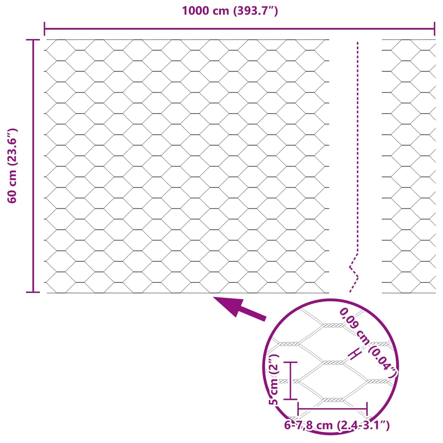 Recinzione Esagonale Verde 0,6 x 10 m PVC