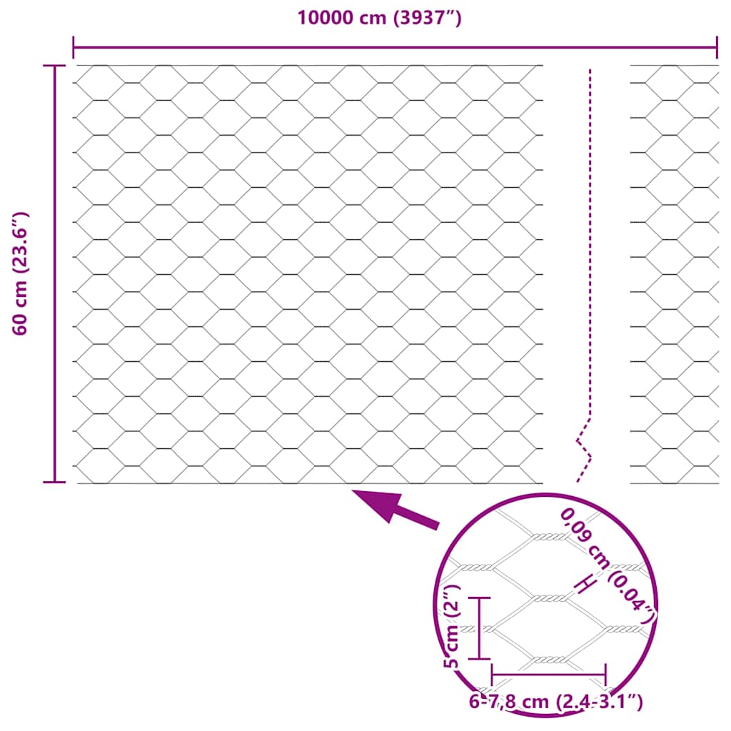 Recinzione Esagonale Grigio 0,6 x 100 m PVC
