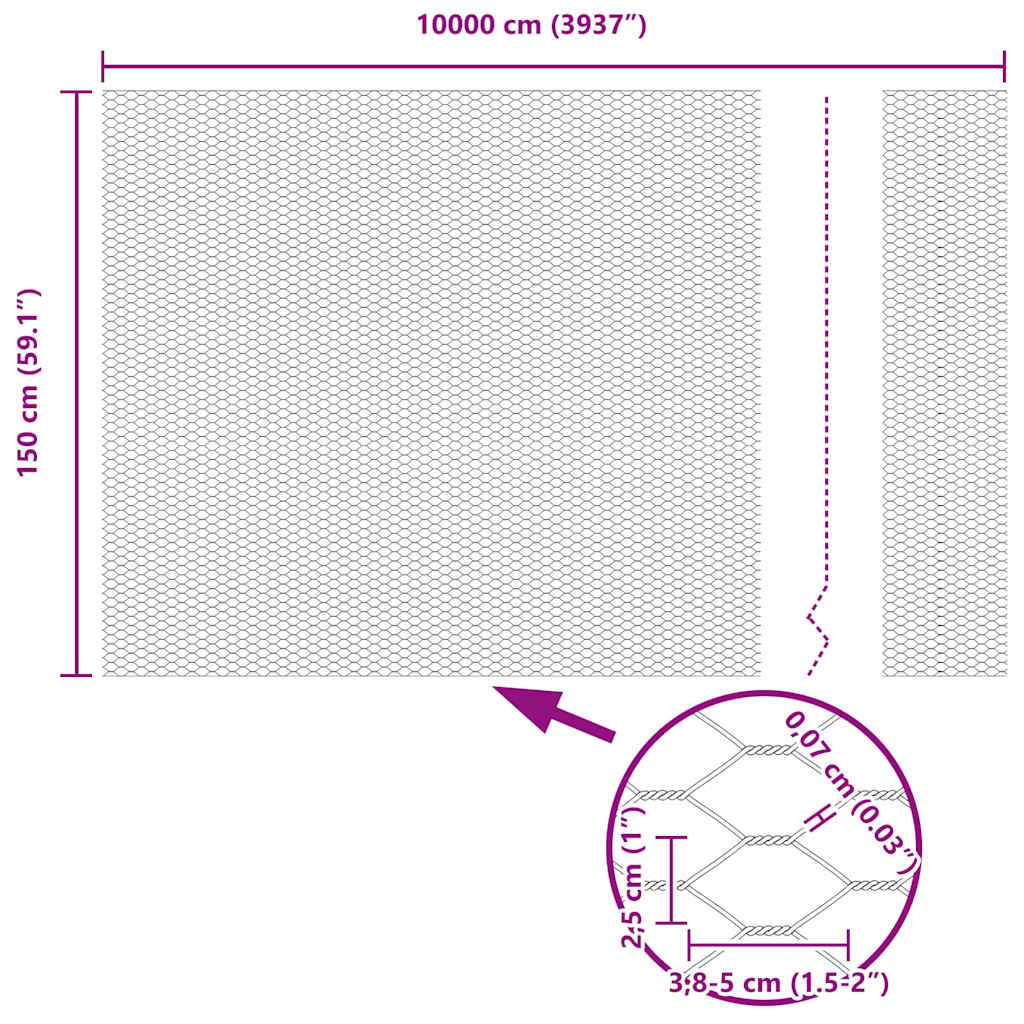 Recinzione Esagonale Grigio 1,5 x 100 m PVC