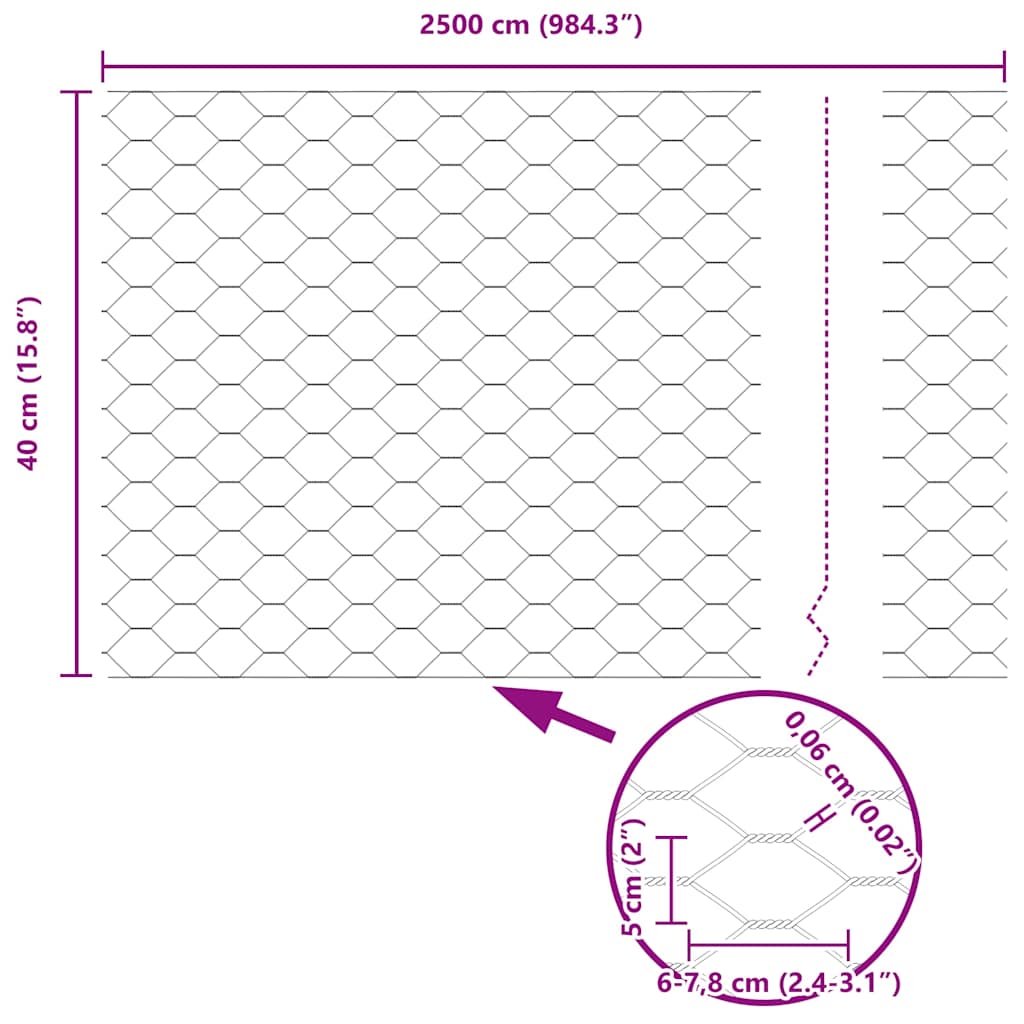 Recinzione Esagonale Argento 0,4 x 25 m Acciaio zincato | homemem39