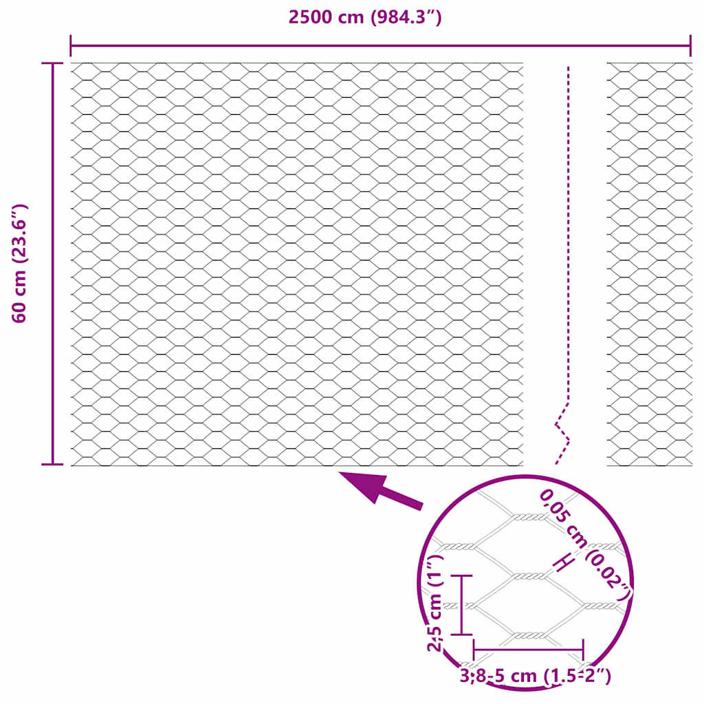 Recinzione Esagonale Argento 0,6 x 25 m Acciaio zincato | homemem39