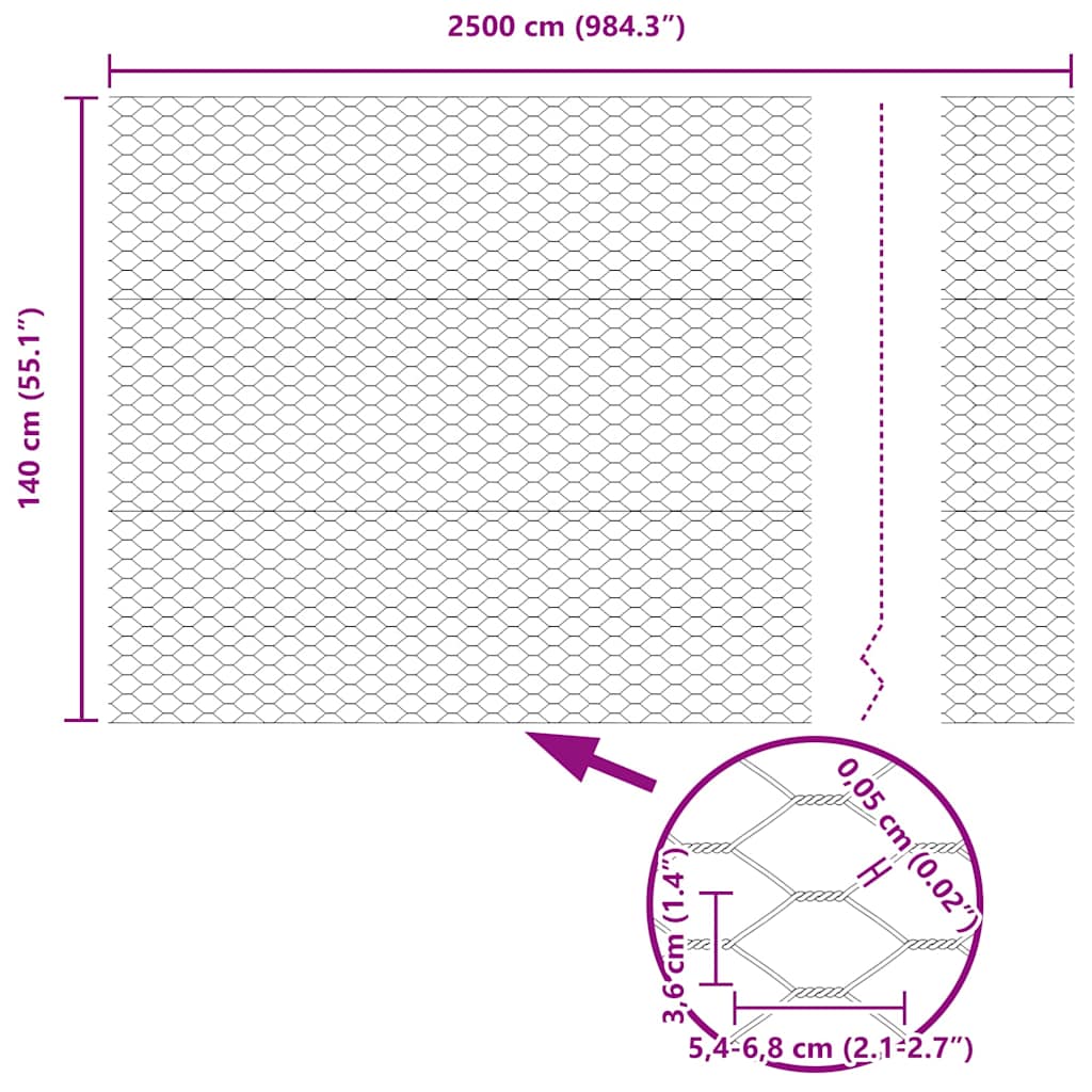 Recinzione Esagonale Argento 1,4 x 25 m Acciaio zincato