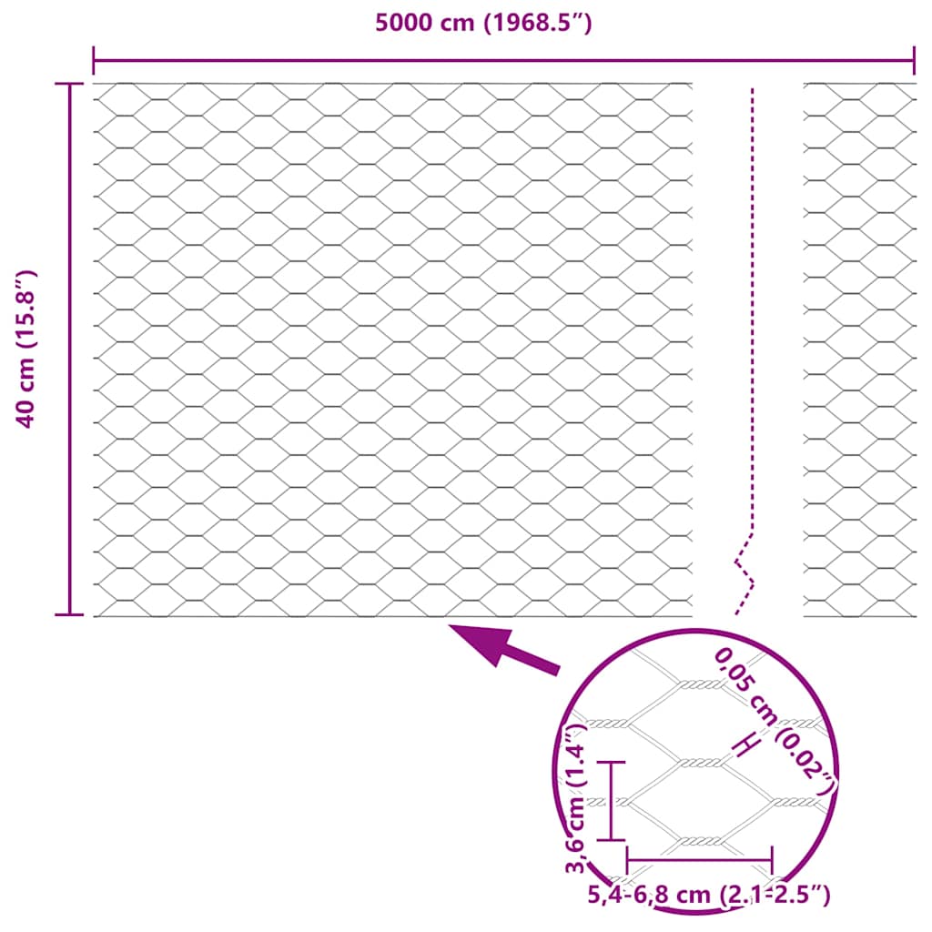 Recinzione Esagonale Argento 0,4 x 50 m Acciaio zincato | homemem39