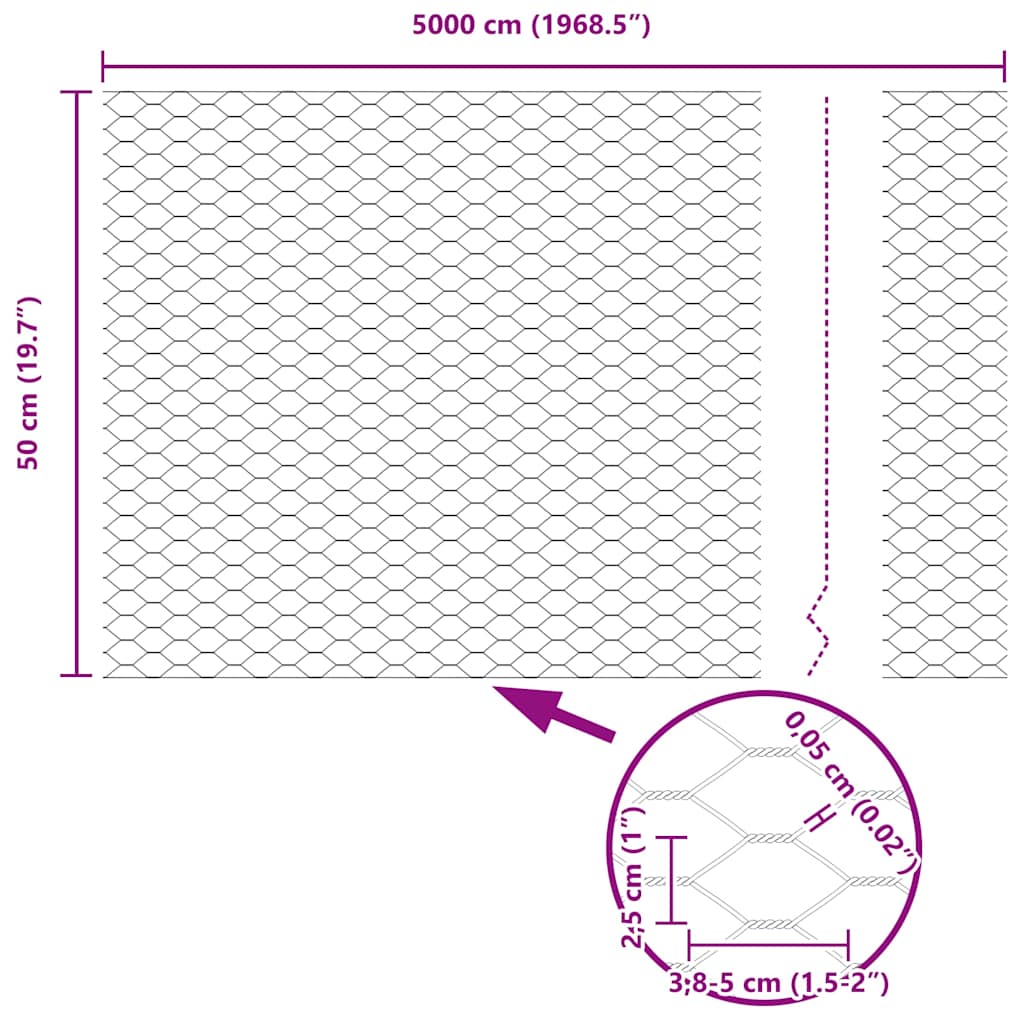 Recinzione Esagonale Argento 0,5 x 50 m Acciaio zincato | homemem39
