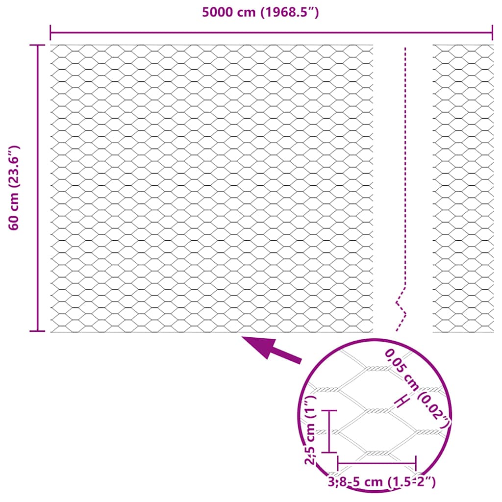 Recinzione Esagonale Argento 0,6 x 50 m Acciaio zincato | homemem39