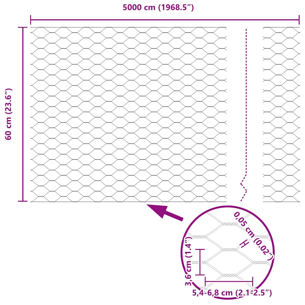 Recinzione Esagonale Argento 0,6 x 50 m Acciaio zincato | homemem39