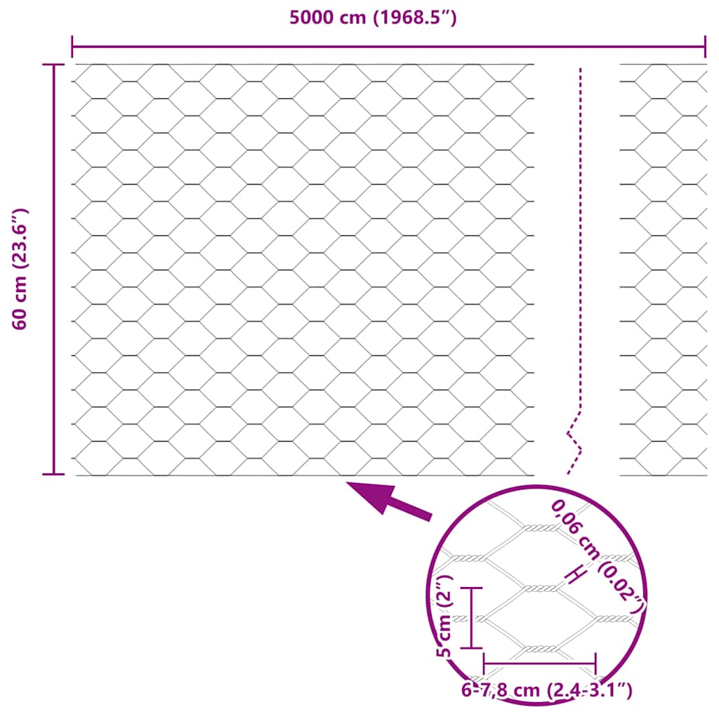 Recinzione Esagonale Argento 0,6 x 50 m Acciaio zincato | homemem39