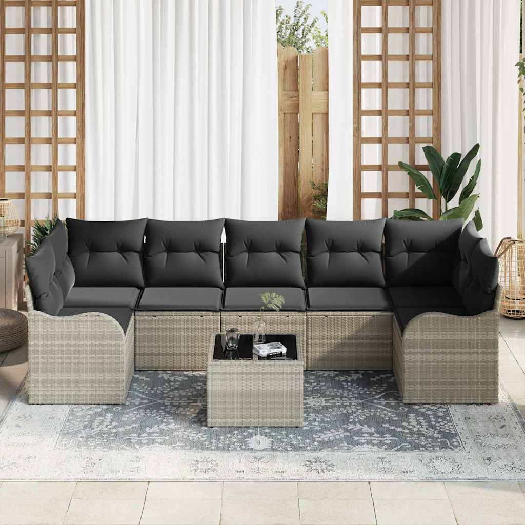Set Divano da Giardino 8 pz 7-Numero di posti Grigio chiaro - homemem39
