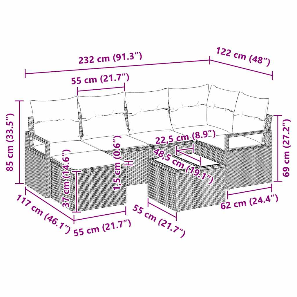 Set di divani 7 pz Nero polyrattan | homemem39