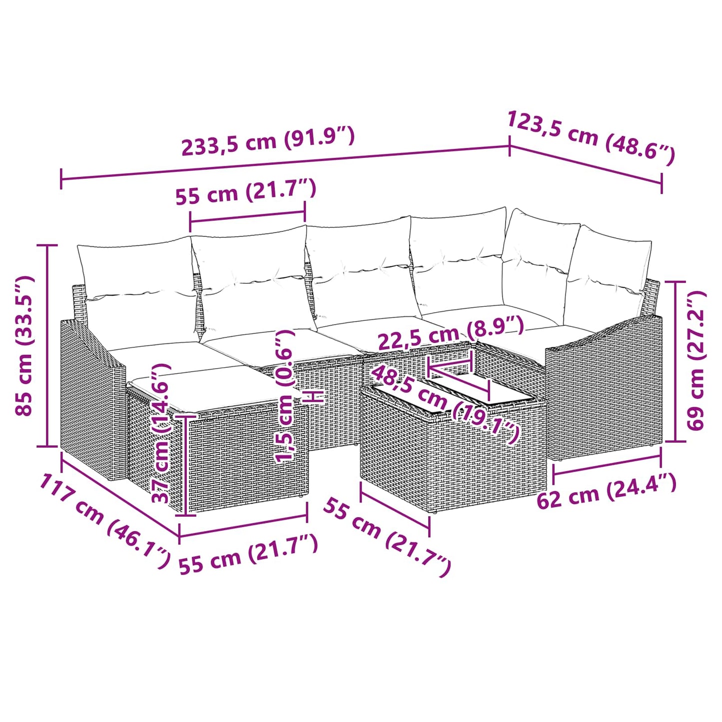 Set di divani 7 pz Marrone polyrattan | homemem39