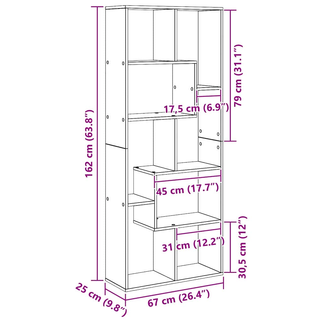 Armadio per Libri Rovere Nero 67 x 25 x 162 cm