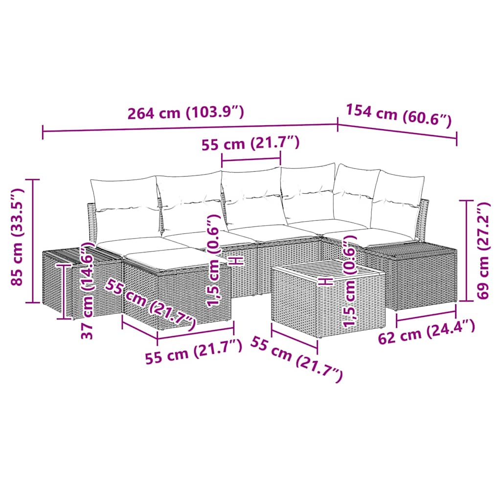 Set Divano da Giardino 7 pz Nero polyrattan | homemem39