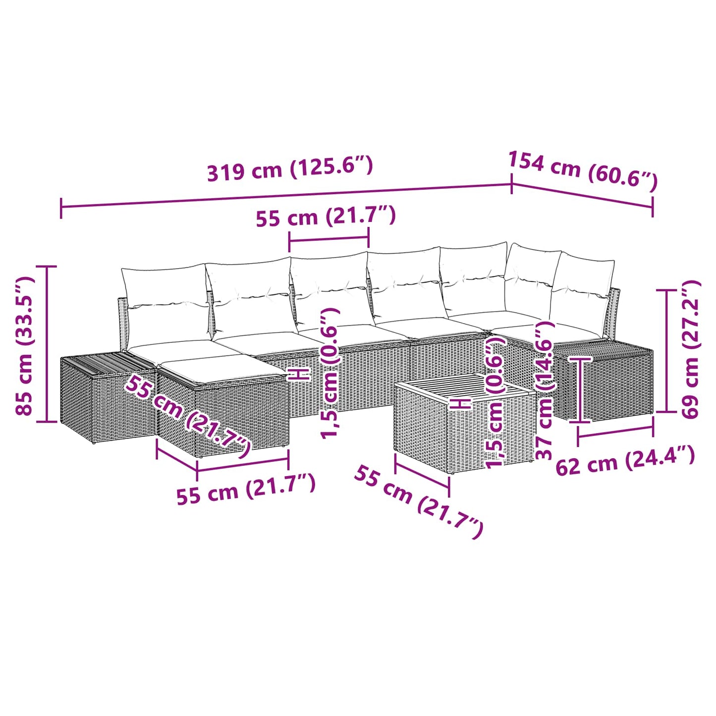 Set Divano da Giardino 8 pz Nero polyrattan | homemem39