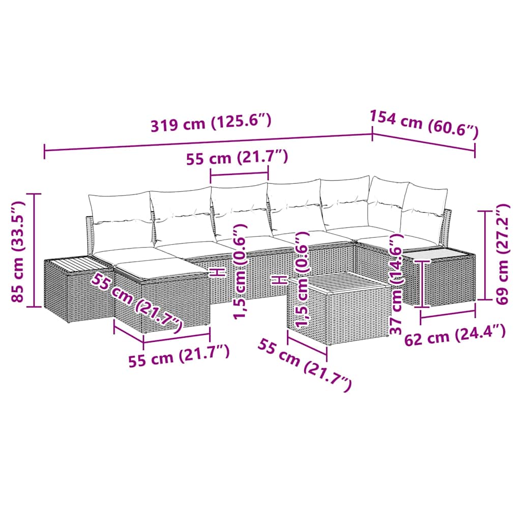Set Divano da Giardino con cuscino 8 pcs Beige Poly Rattan | homemem39