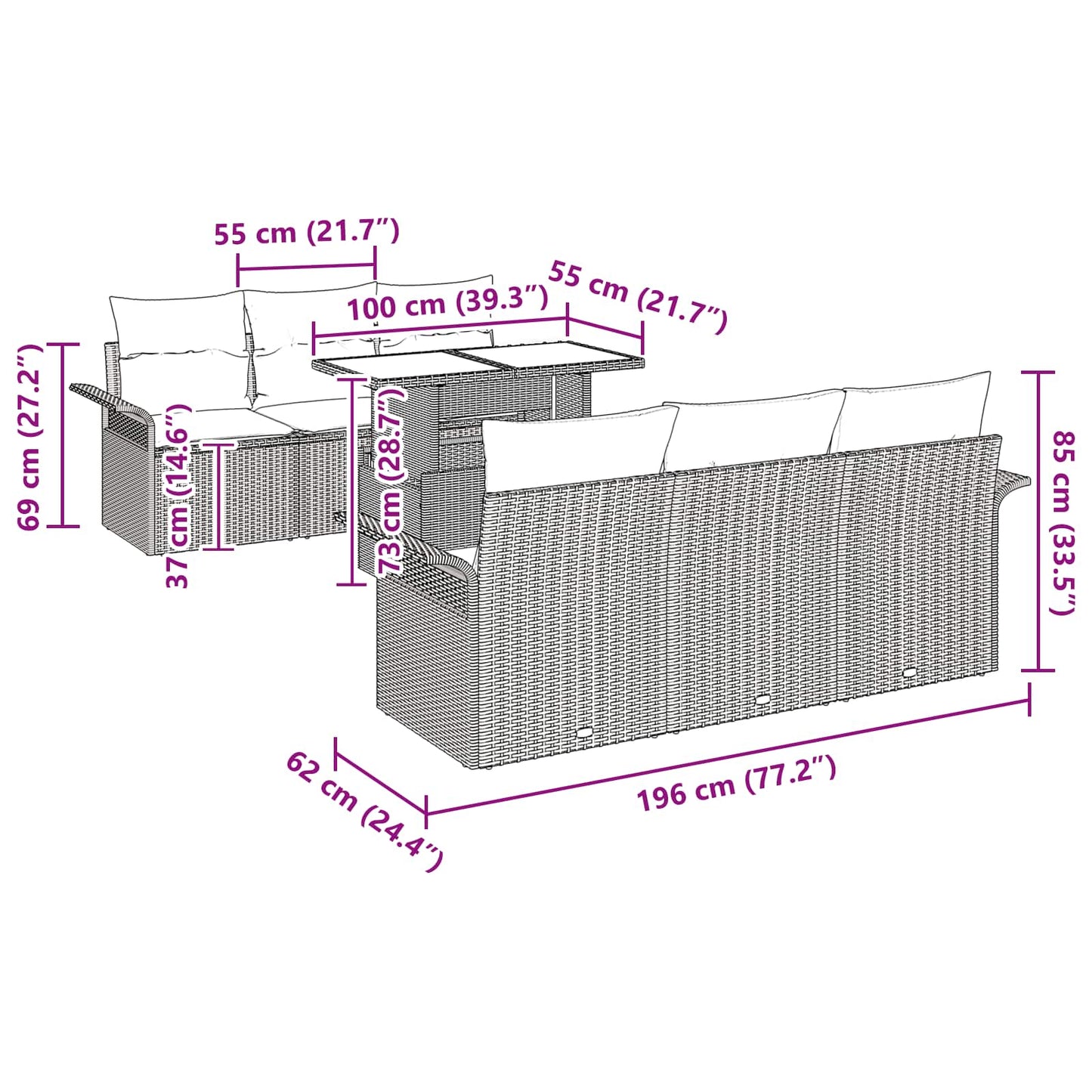 Set Divano da Giardino con cuscino 7 pcs Grigio polyrattan | homemem39