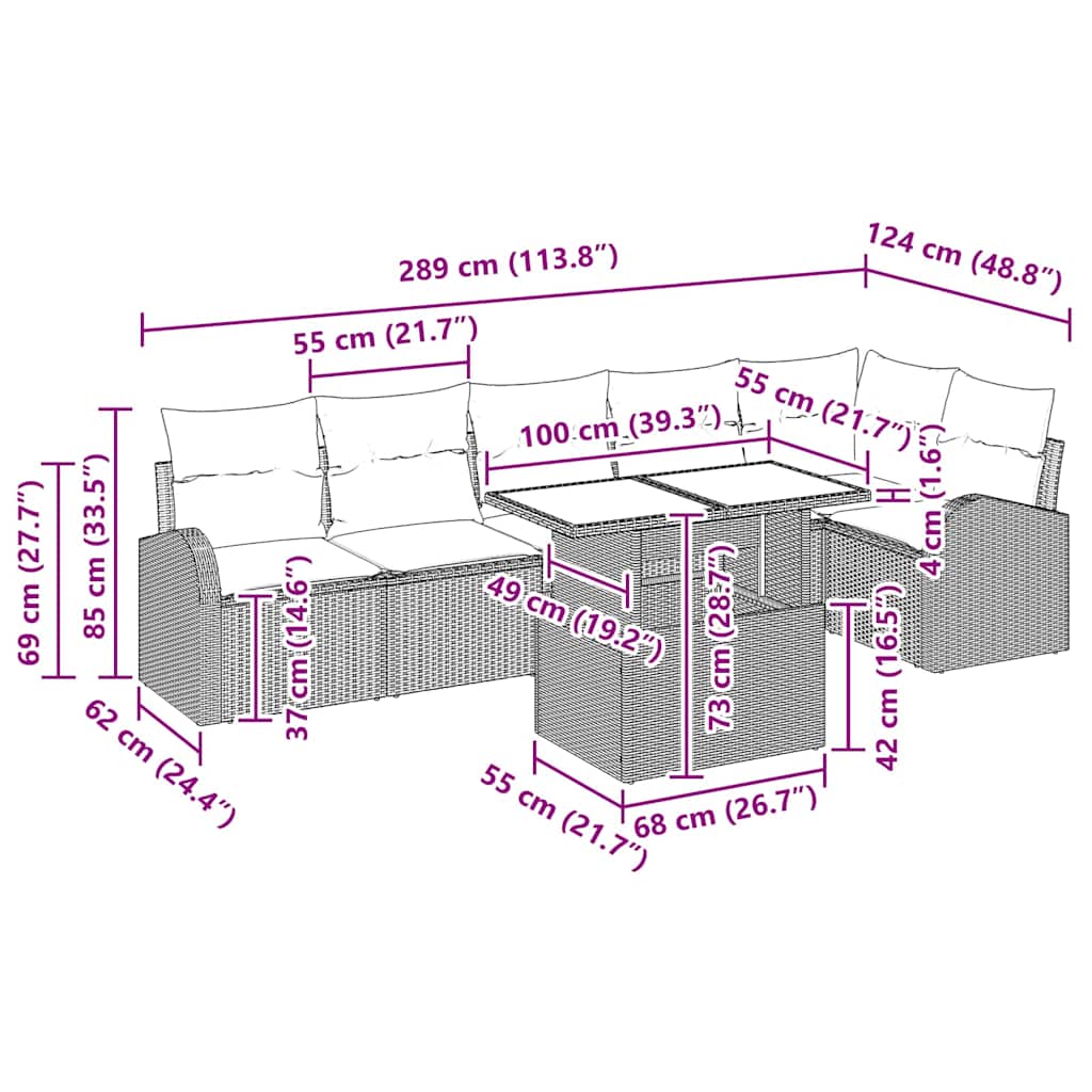 Set Divano da Giardino 7 pcs Grigio chiaro polyrattan