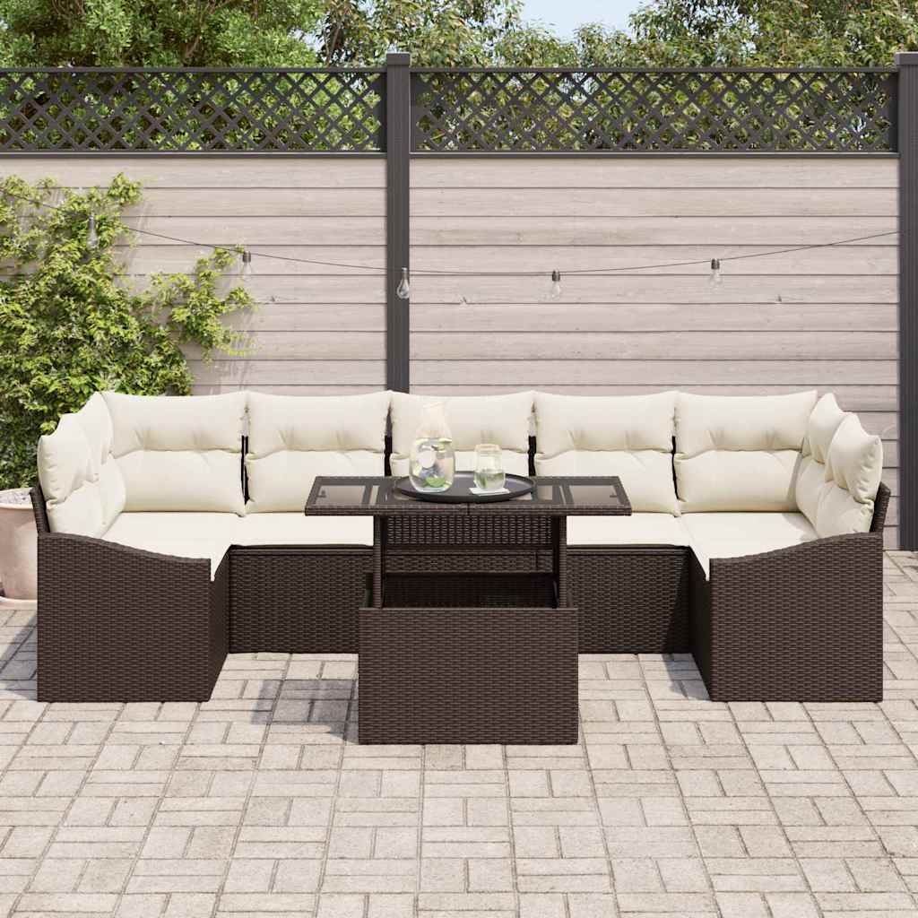 Set Divano da Giardino 8 pz Marrone e Crema polyrattan - homemem39