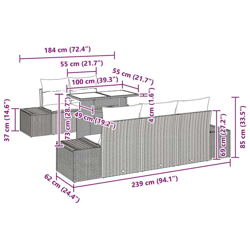 Set di divani 6 pz Marrone e Crema polyrattan | homemem39