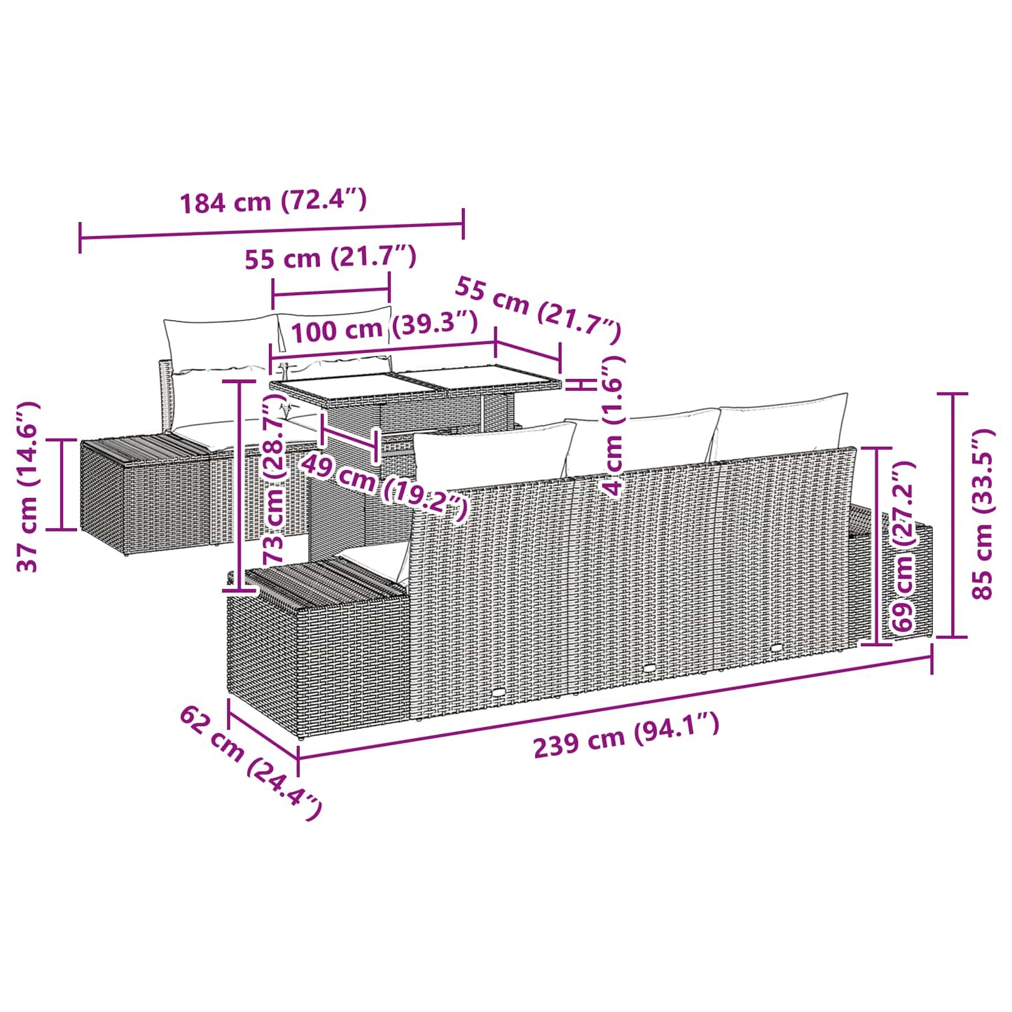 Set di divani 6 pz 5-Numero di posti Marrone e Rosso polyrattan | homemem39