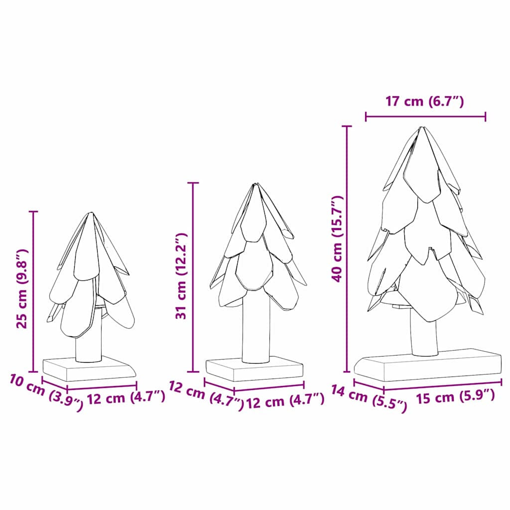 Albero di Natale 3 pcs Marrone Legno massello di teak
