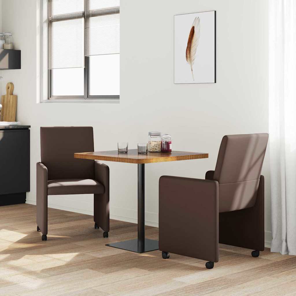 Sedie da Pranzo con Ruote 2 pz Pelle sintetica Marrone - homemem39