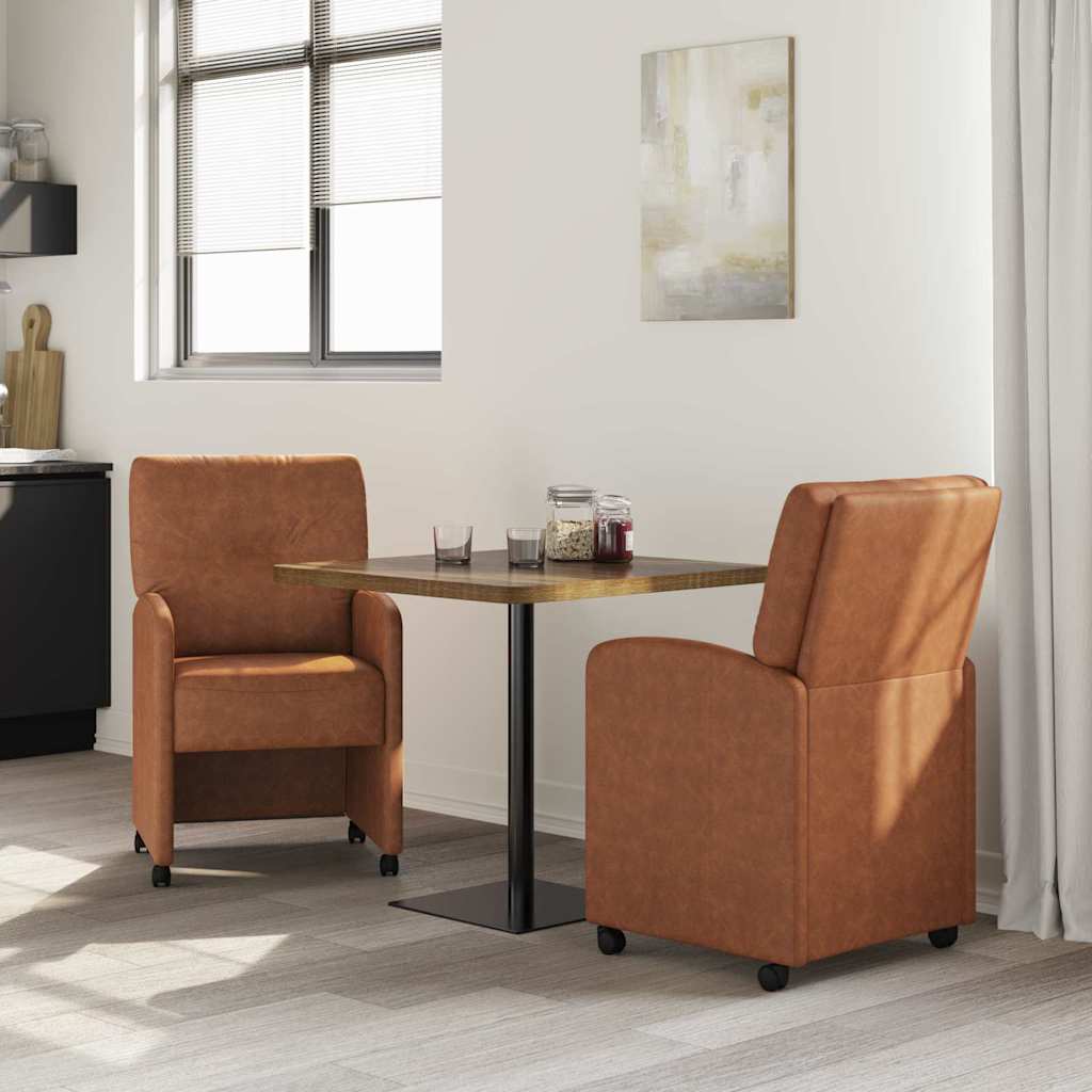 Sedie da Pranzo con Ruote 2 pz Pelle sintetica Marrone - homemem39