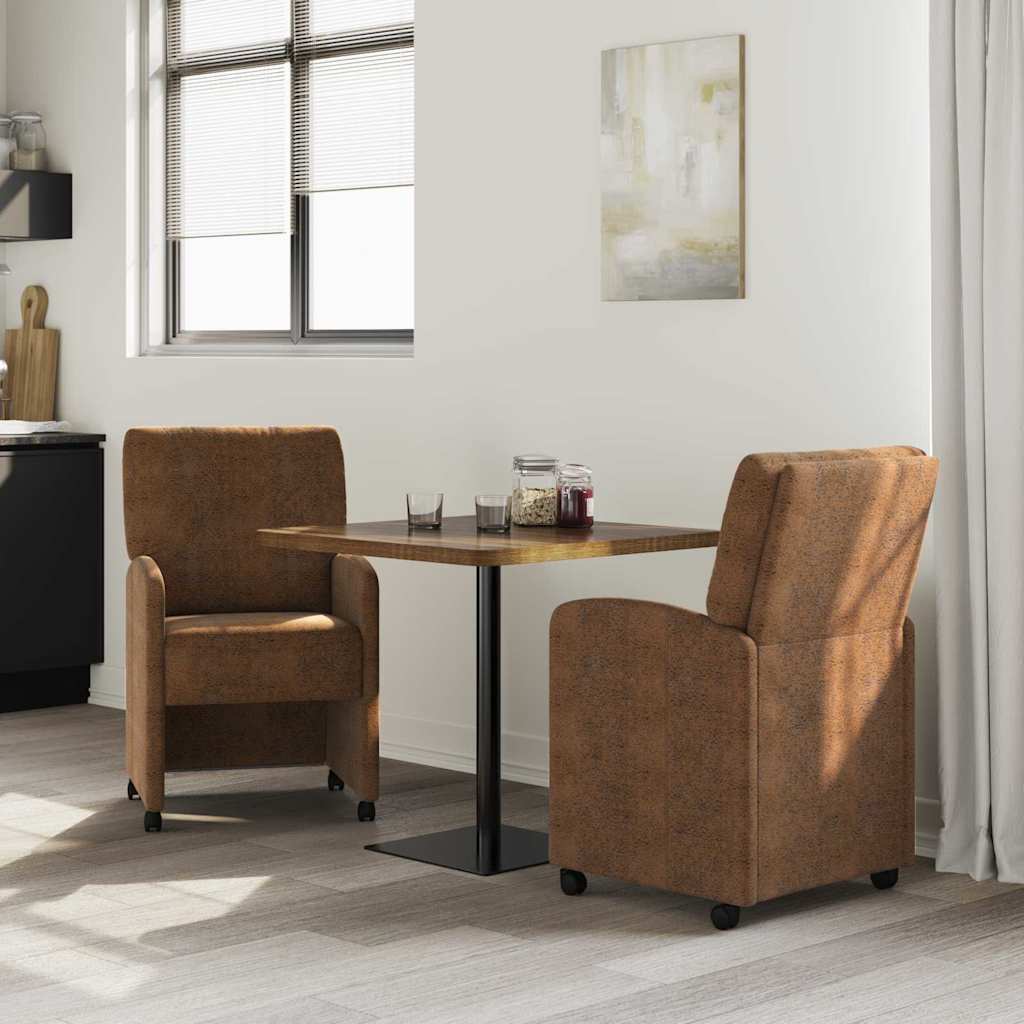 Sedie da Pranzo con Ruote 2 pz Pelle scamosciata sintetica - homemem39