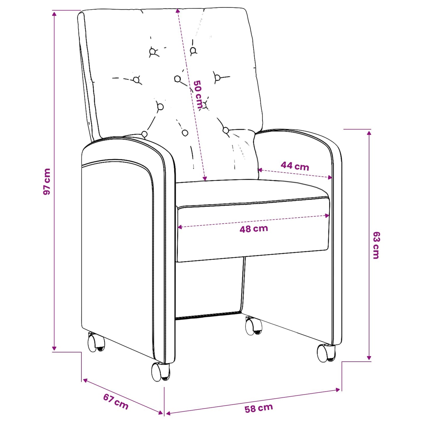 Sedie da Pranzo con Ruote 2 pcs Grigio chiaro 58 x 67 x 97 cm | homemem39