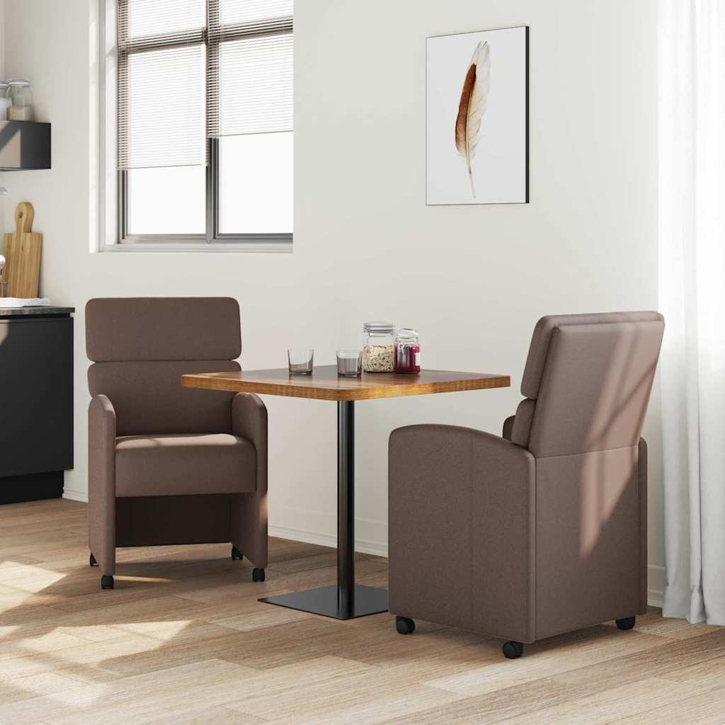 Sedie da Pranzo con Ruote 2 pz Pelle sintetica Marrone - homemem39