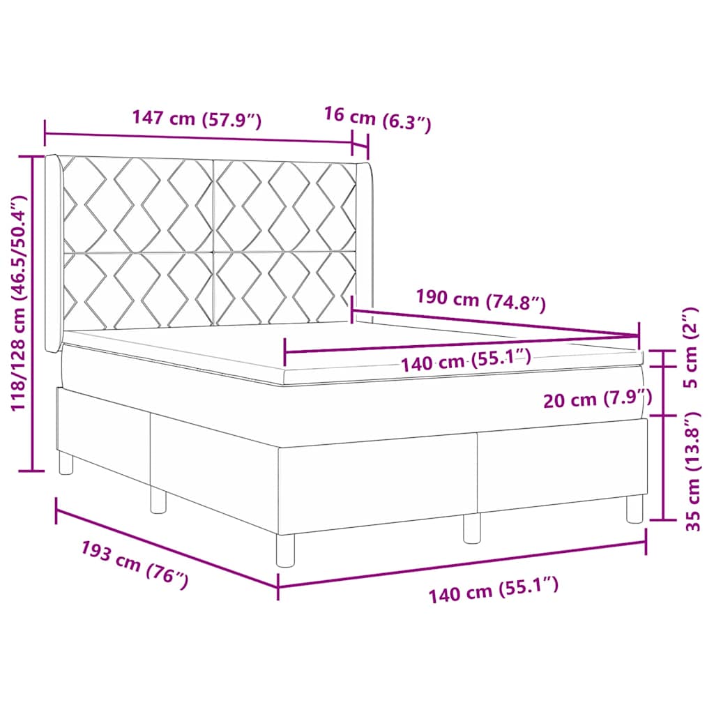 Letto a molle con testiera Grigio chiaro 140 x 190 cm Tessuto | homemem39