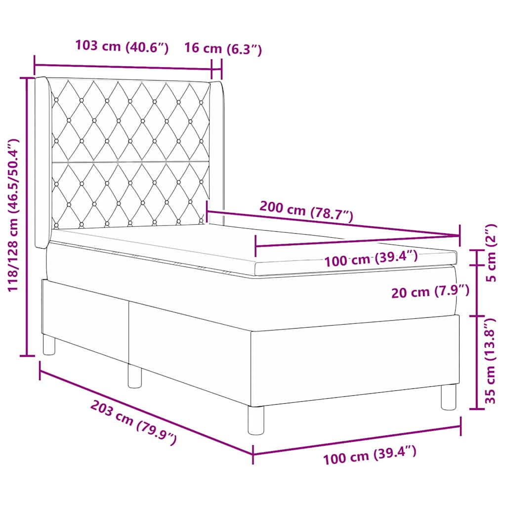 Letto a molle con materasso Grigio chiaro 100 x 200 cm Velluto | homemem39