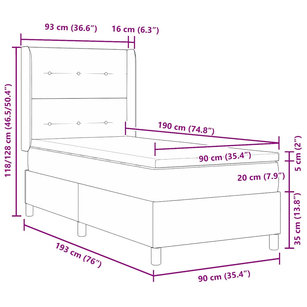 Letto a molle con testiera Grigio scuro 90 x 190 cm Velluto | homemem39