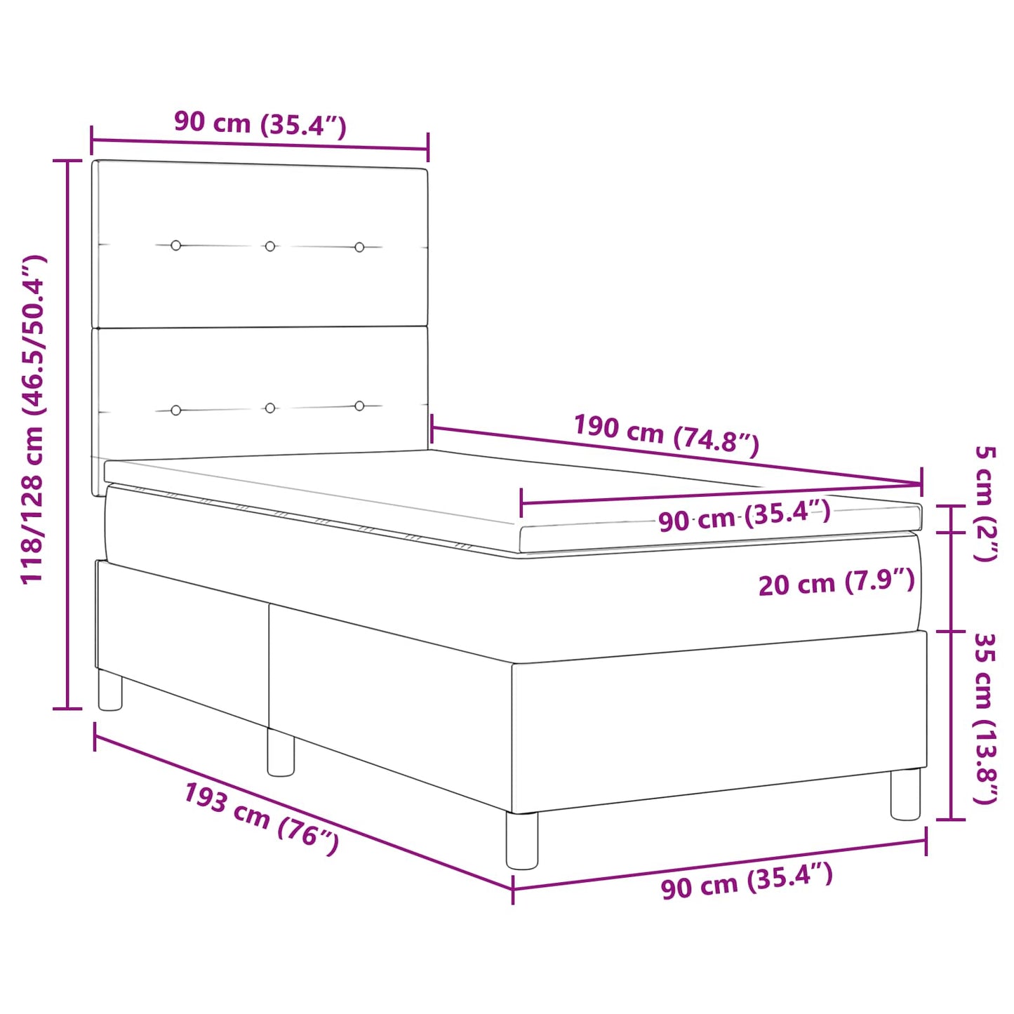 Letto a molle con strisce LED Nero 90 x 190 cm Tessuto | homemem39