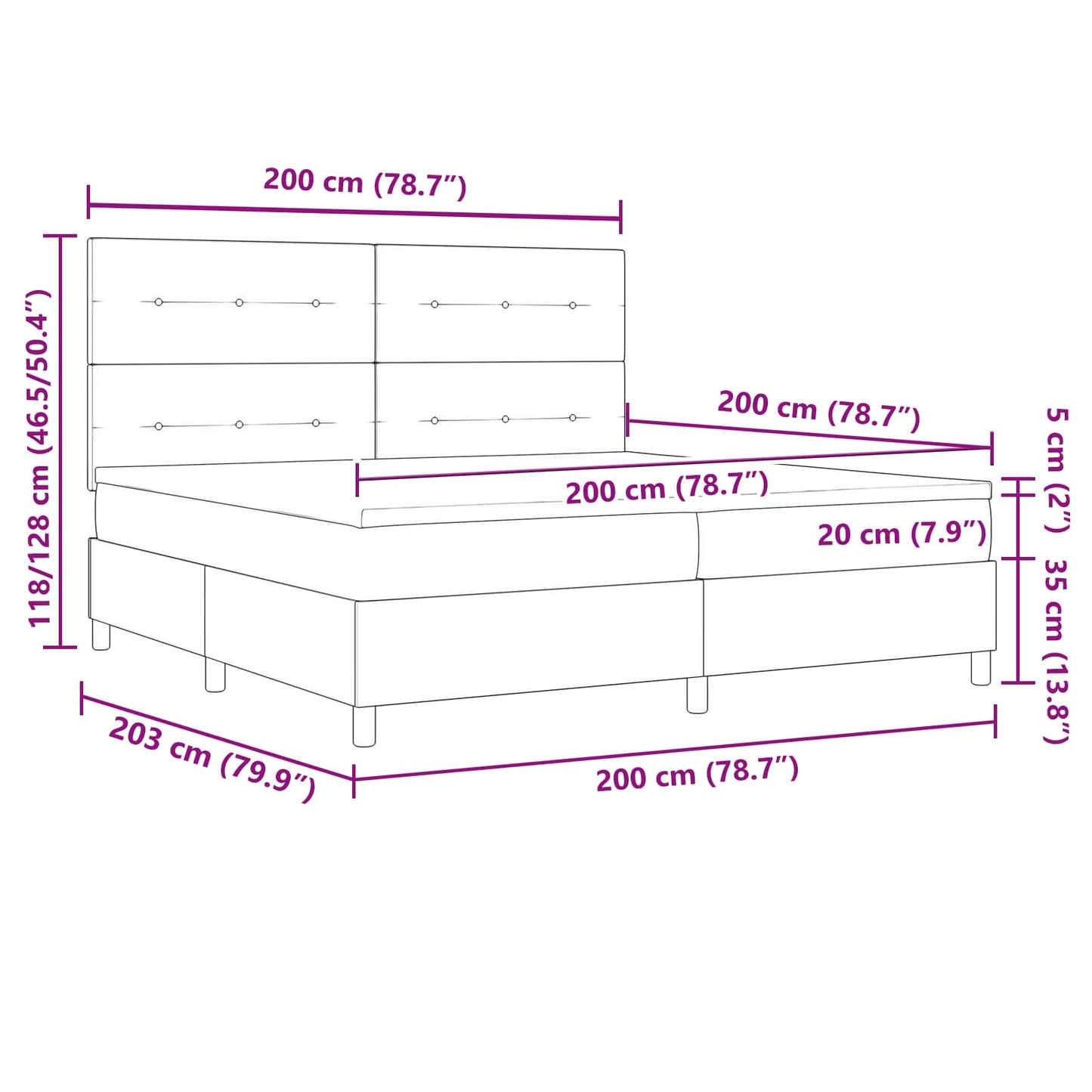Letto a molle con strisce LED Blu 200 x 200 cm Tessuto | homemem39