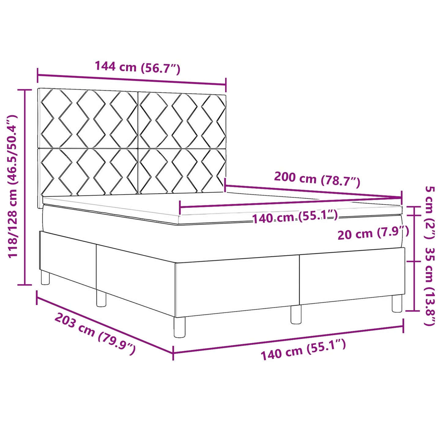 Letto a molle con strisce LED Blu 140 x 200 cm Tessuto | homemem39