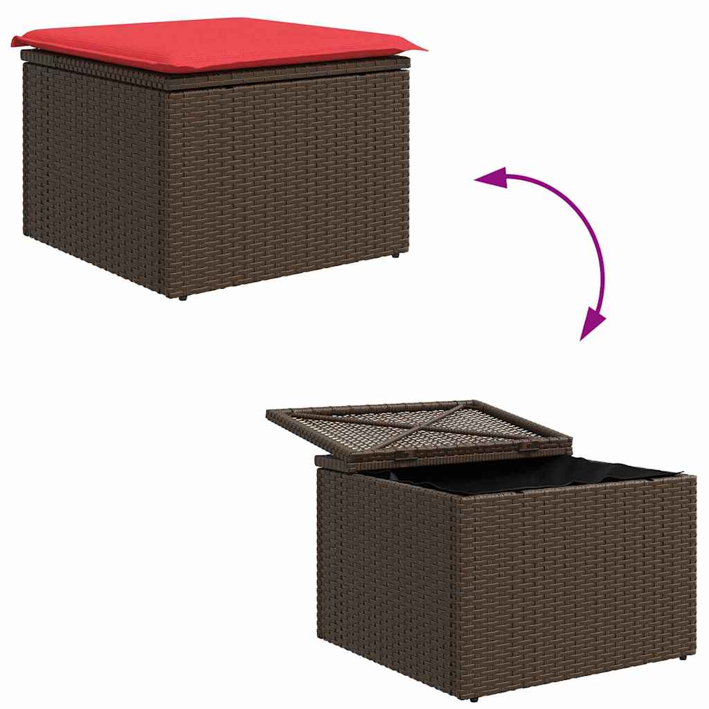 Set di divani con cuscino 5 pcs Marrone e Rosso polyrattan | homemem39