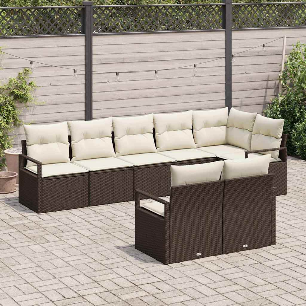 Set Divano da Giardino 8 pz Marrone e bianco polyrattan - homemem39