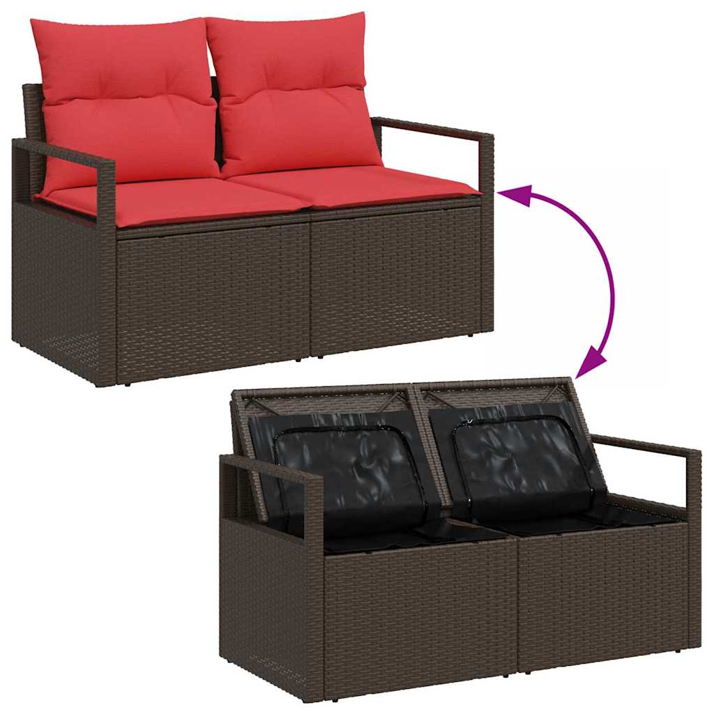 Set Divano da Giardino 10 pcs Marrone e Rosso polyrattan