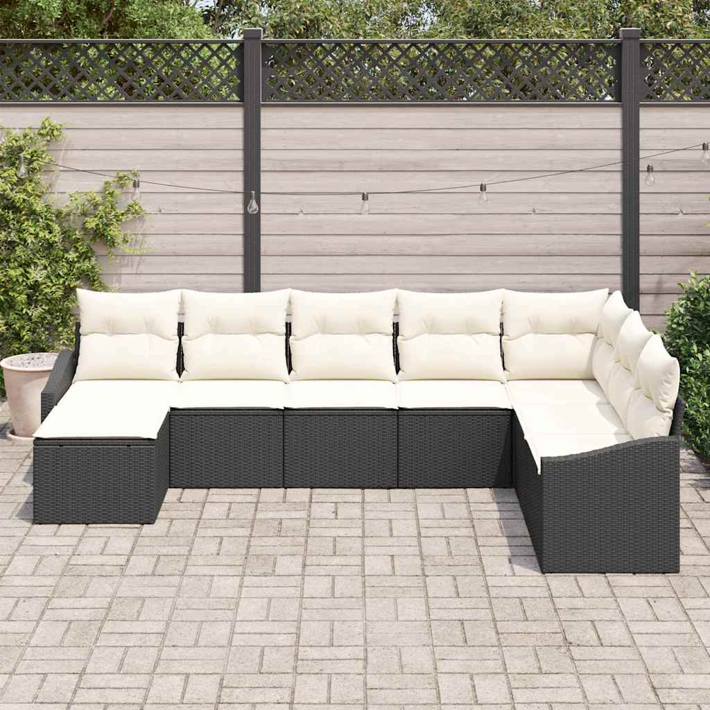 Set Divano da Giardino 8 pcs Nero e Crema polyrattan | homemem39