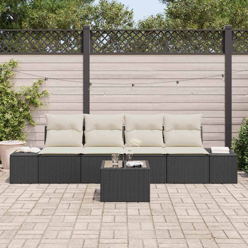 Set Divano da Giardino 5 pcs Nero e Crema polyrattan | homemem39